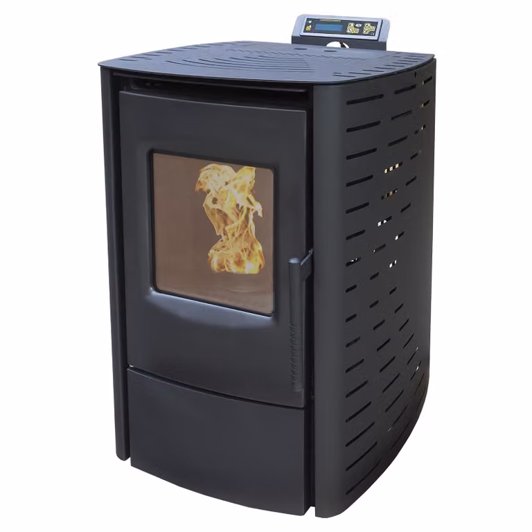 NEMAXX® Stufa a pellet P6 6 kW,A+,120 m³,pulizia automatica,ECO,programma settimanale,telecomando,WiFi Ready,protezione surriscaldamento,Nero