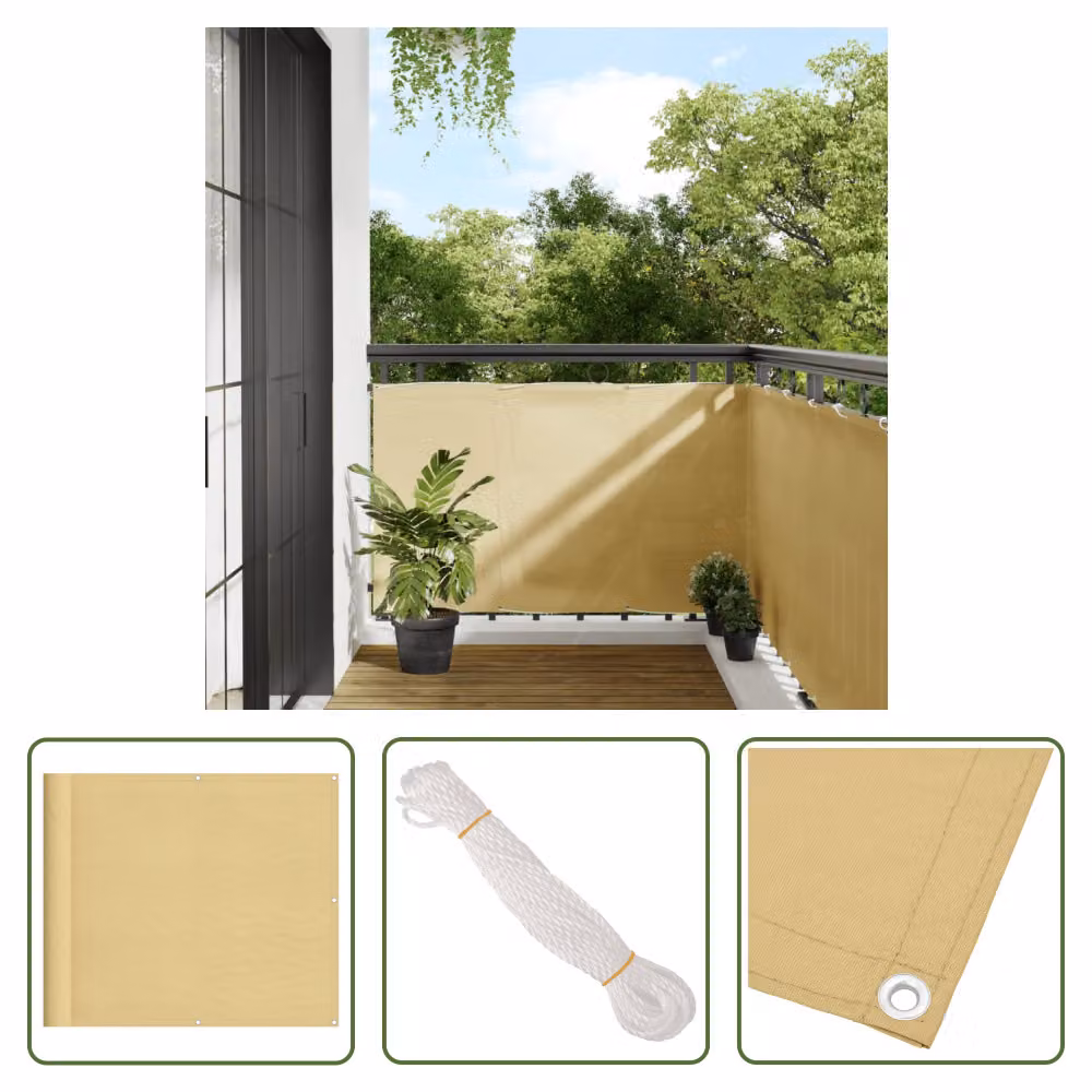 The Living Store Protezione per balcone color sabbia 90x800 cm 100% poliestere Oxford