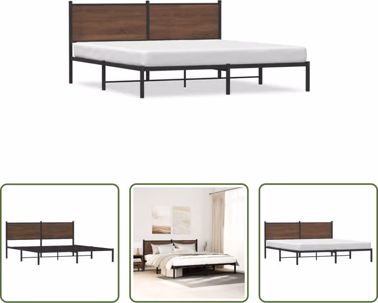 The Living Store Struttura letto con testiera in metallo effetto rovere marrone 160x200 cm
