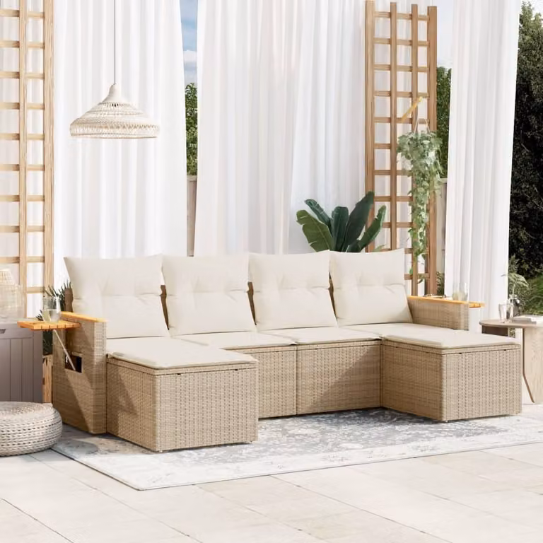 Maison Exclusive - Set Divano da Giardino 6 pz con Cuscini Beige in Polyrattan