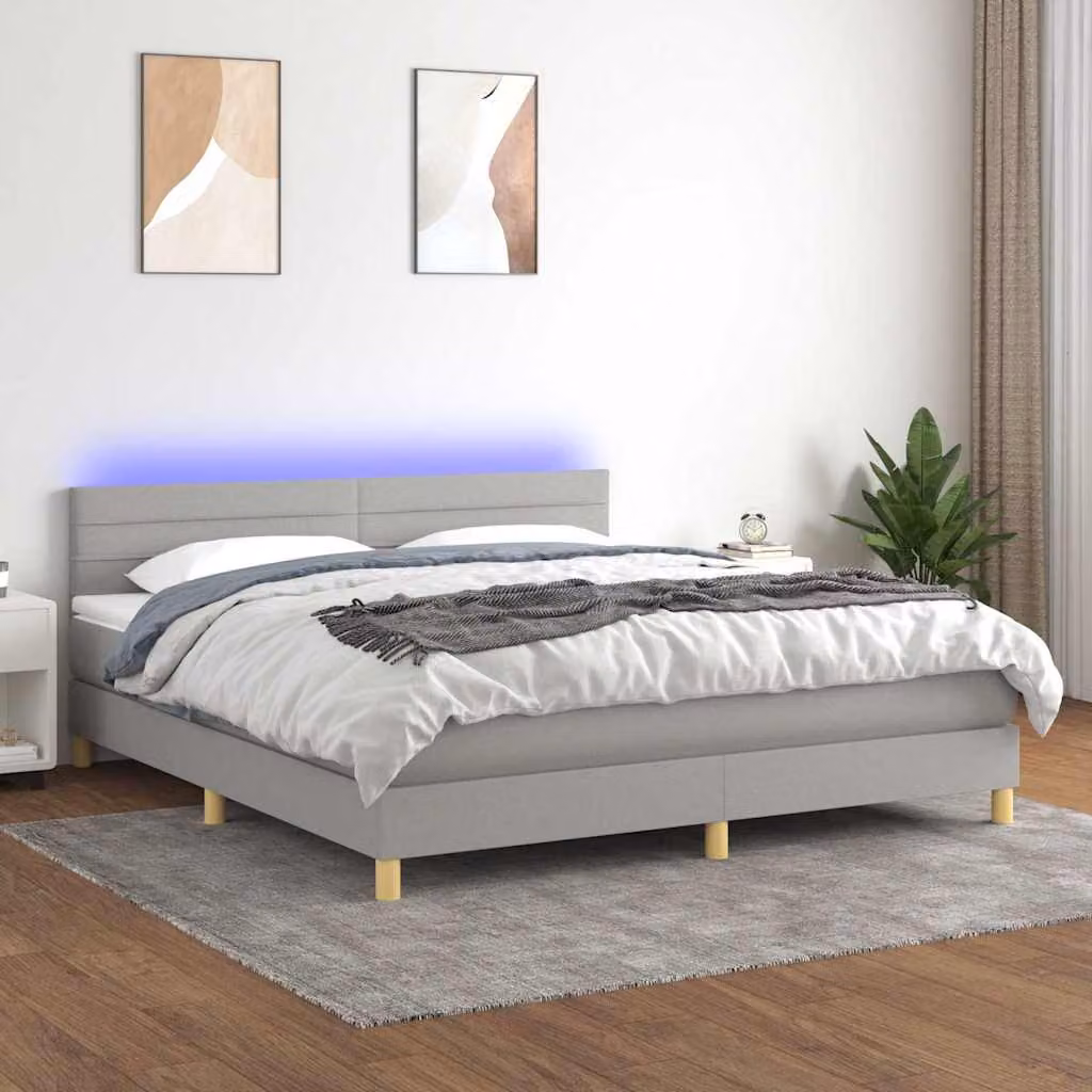 Letto Ibrido con Materasso e Illuminazione LED vidaXL, Grigio Chiaro, L/P/H: 160 x 200 x 88 cm – 1