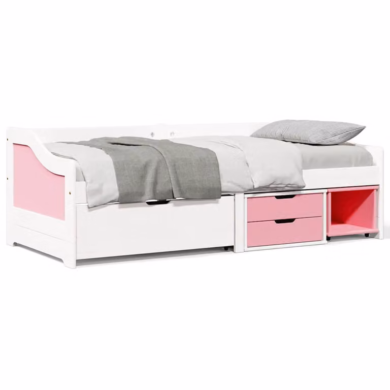 vidaXL Letto contenitore con 3 cassetti in legno di pino Bianco e Rosa L 200 x P 90 x H 69 cm