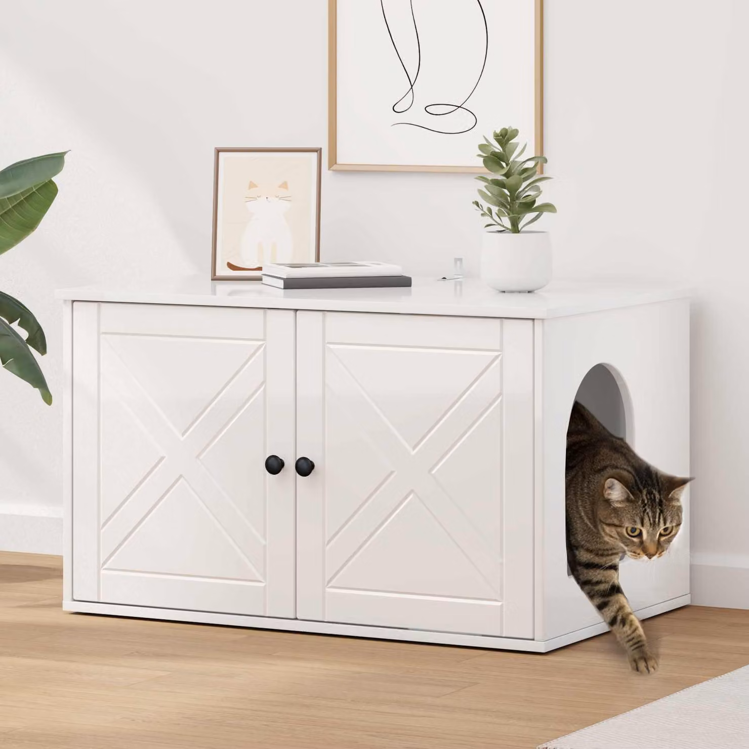 Casa per gatti vidaXL in bianco lucido L: 85 cm, P: 55 cm, H: 50,5 cm