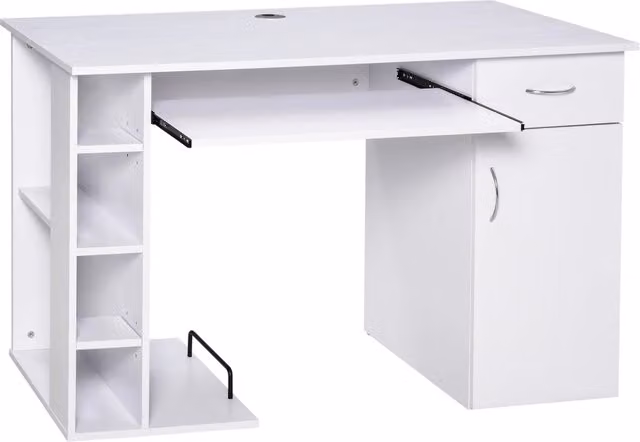 Scrivania per PC Moderna con Piano a Ribalta, Bianca, L: 120 cm, P: 60 cm, H: 74 cm