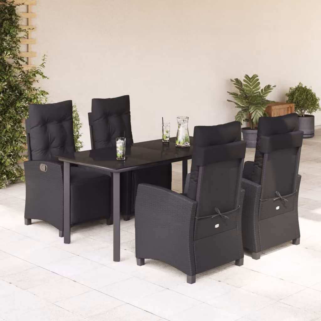Set da Pranzo da Giardino vidaXL 5 pz in Polyrattan Nero con Piano in Vetro – 1