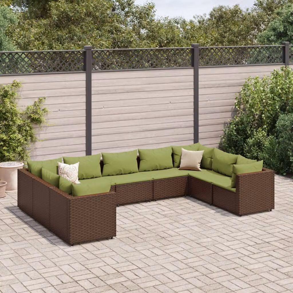 Maison Exclusive - Set da giardino da 9 pezzi con cuscini, in rattan sintetico marrone