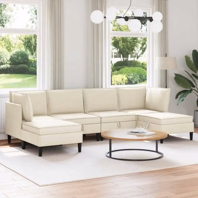 Set di mobili per il soggiorno 6 pz Crema Tessuto 3413782