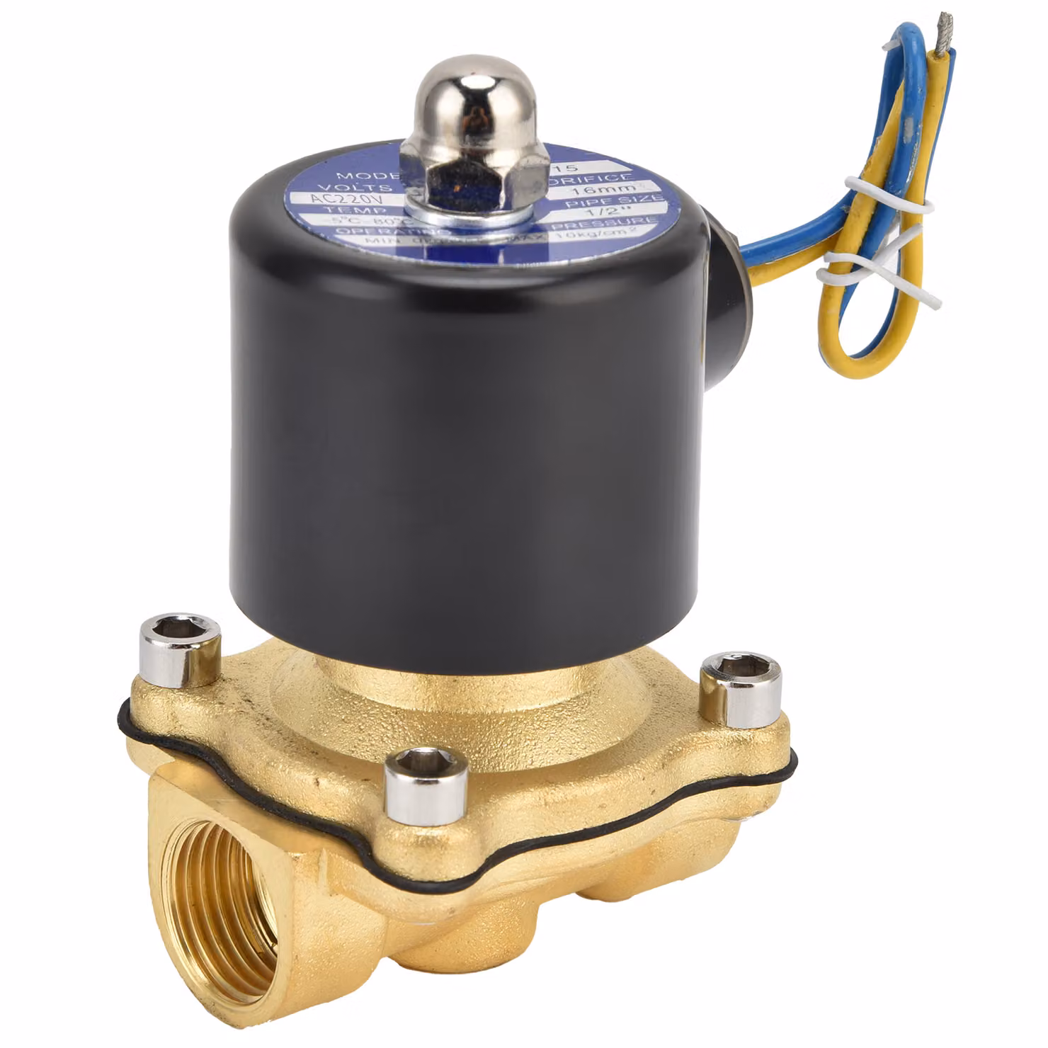2W-160-15 Elettrovalvola da G1/2 pollici in ottone, normalmente chiusa, elettrovalvola per acqua, aria e gas, corrente alternata 220 V