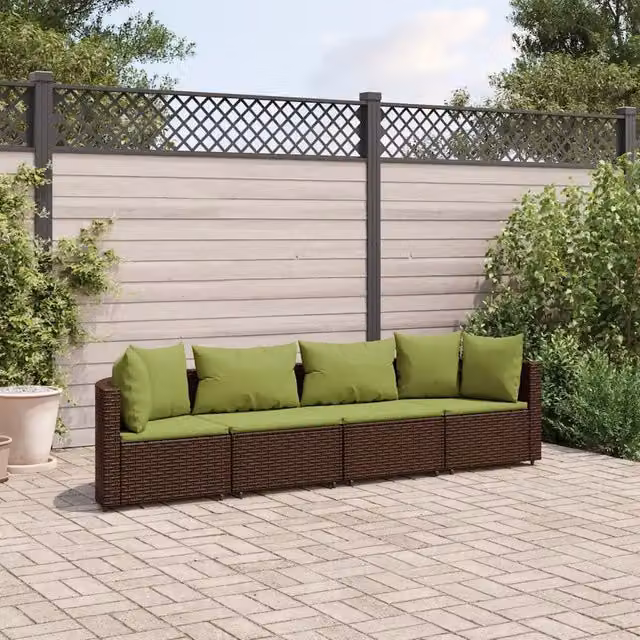 Set Divano da Giardino 4 pz con Cuscini Marrone in Polyrattan 3308462