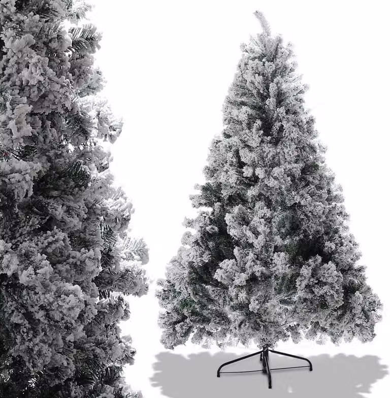 Jopassy albero di Natale abete con supporto in metallo per decorazione natalizia con neve, albero di Natale 550 punte aghi in PVC, verde, 150cm