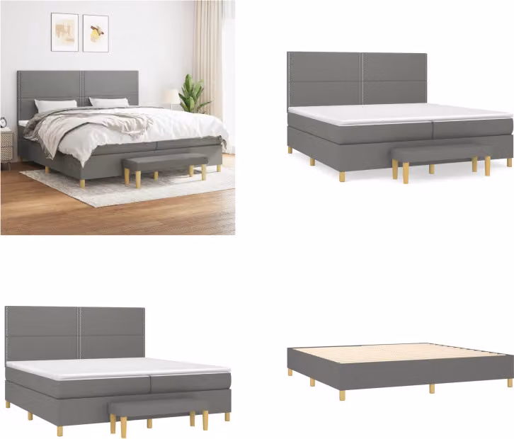 vidaXL Letto boxspring con materasso in tessuto grigio scuro 200x200 cm - Letto boxspring - Boxspringbetten - Bett - Schlafzimmermöbel
