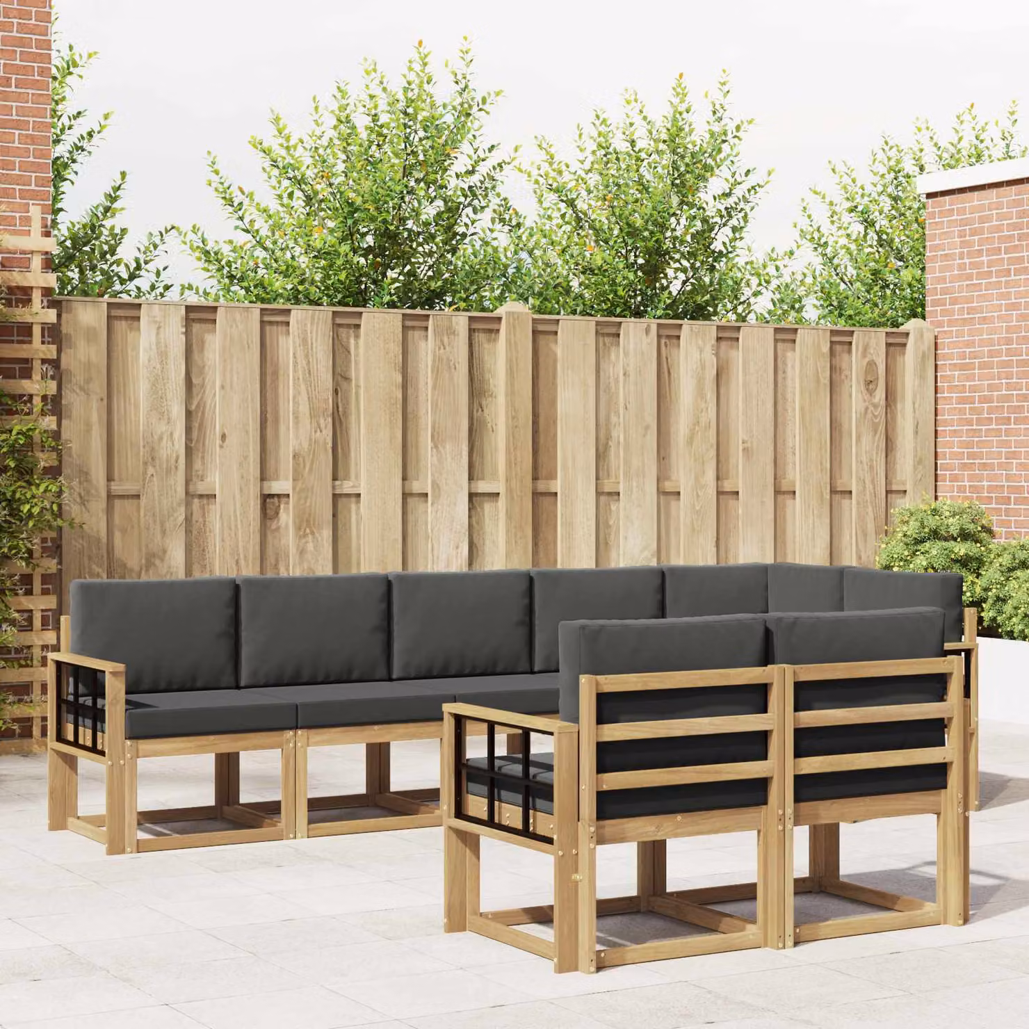 vidaXL Set di divani da esterno 8 pz in legno di acacia con cuscini, Bianco, Antracite e Marrone