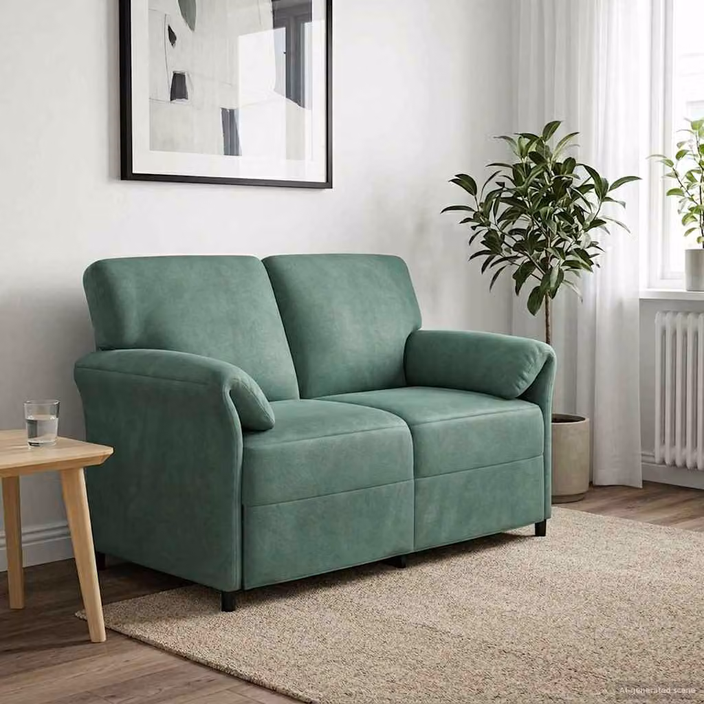 Divano a 2 posti vidaXL in velluto verde petrolio con struttura in metallo e cuscini inclusi L/P/H: 138 x 83 x 95 cm