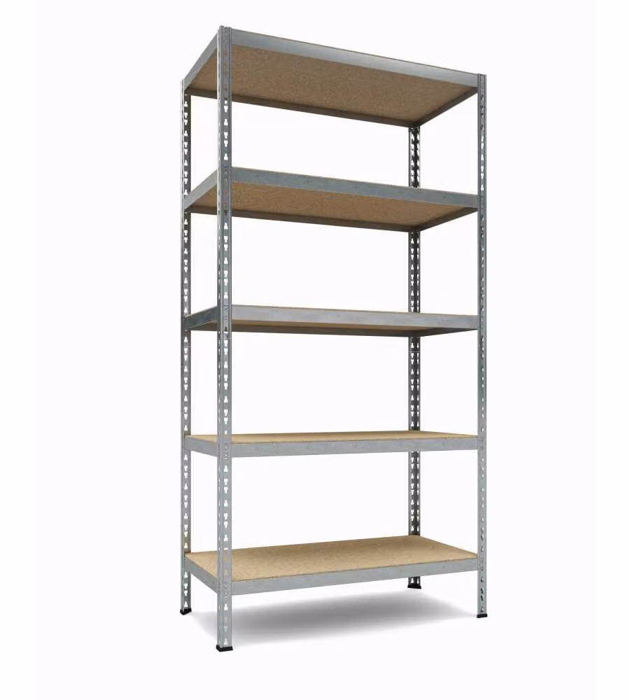 TKT Scaffale in Metallo Grigio con Base in Legno - 5 Ripiani, 175Kg per Ripiano