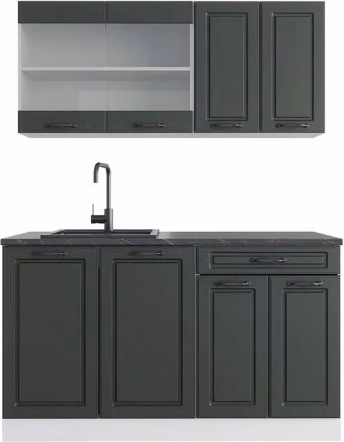 Cucina monoblocco R-Line Antracite rustico/Bianco 140 cm, PL Antracite Vicco
