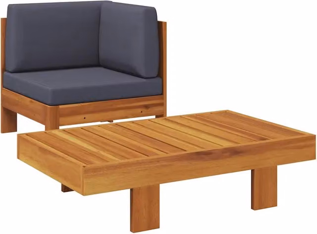 Set Divani Giardino 2 pz | Set Salotto da Giardino con Cuscini Grigio Scuro Legno Acacia