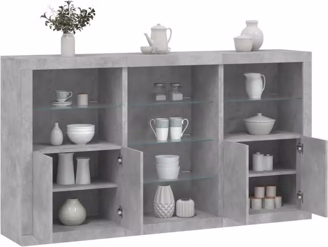 Credenza con Luci LED-Buffet-Armadio da cucina Grigio Cemento 181,5x37x100 cm 598764