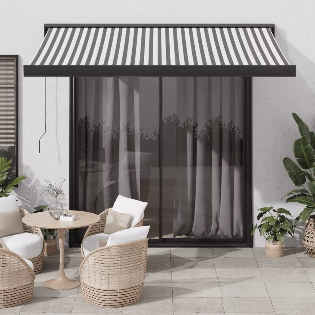 Tenda Retrattile vidaXL con Bracci Pieghevoli in Alluminio e Tessuto in Poliestere, Colore Antracite e Bianco, L 3,5 m x P 2,5 m – 1