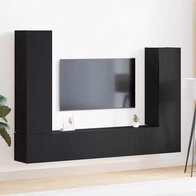 Set mobile TV 6 pz-Set di 6 Credenza per TV Rovere Nero Legno multistrato 155020