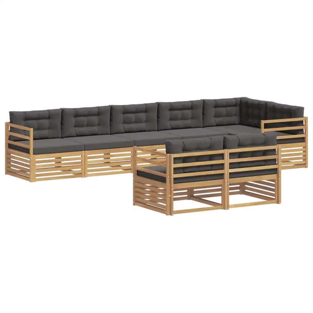 Set di divani da esterno a L vidaXL in legno di acacia con cuscini bianchi e antracite – 2