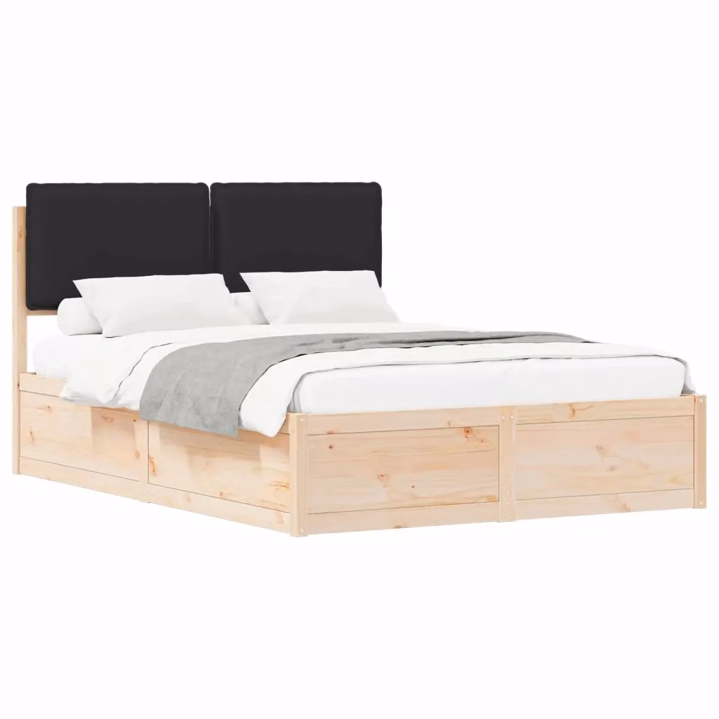 Letto con testiera rivestita vidaXL in pino massello nero L 140 cm x P 190 cm – 2