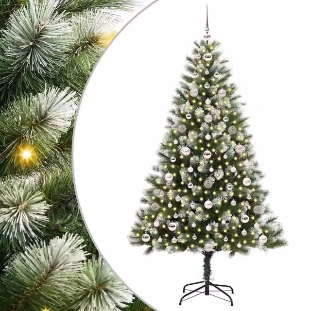 Albero di Natale Artificiale vidaXL con Neve Fioccata e Luci LED, Verde e Bianco, H: 180 cm, L: 102 cm, P: 102 cm
