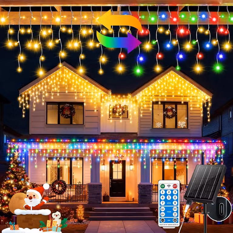 Catena luminosa solare 3-in-1, 15+5 metri, 506 LED, 8 modalità, luce bianca calda