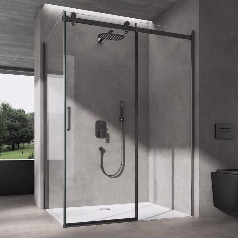 doporro Box Doccia 100x120x195cm con Piatto Doccia, Box Doccia a Nicchia con Porta Scorrevole Cabina Bagno Angolare Vetro Trasparente di Sicurezza ESG Ravenna19K,Bianco