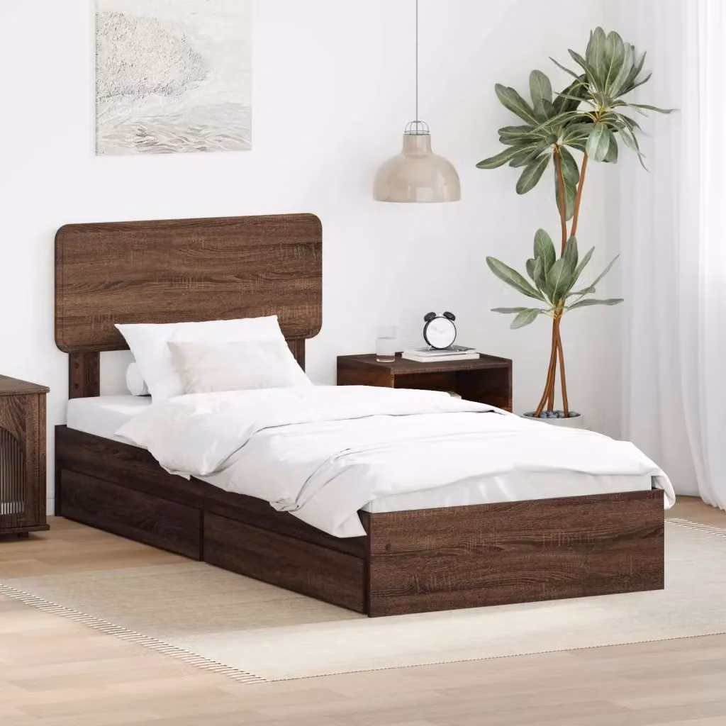 Letto singolo con contenitore e testiera DESIGN IN in legno marrone L 75 cm x P 190 cm – 2
