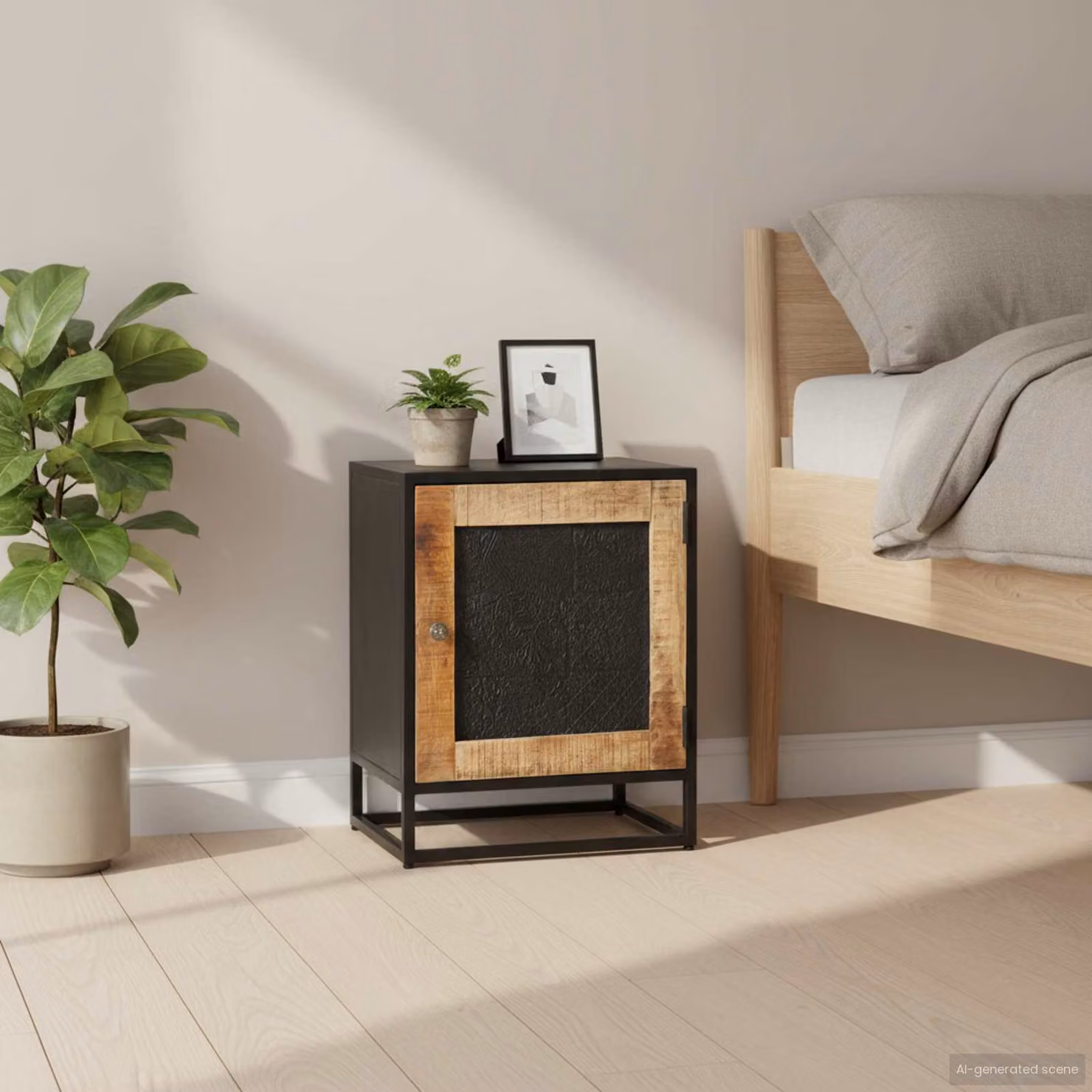 vidaXL Comodino in Legno di Mango Grezzo e Metallo, Stile Industriale, Marrone, L 40 x P 30 x H 50 cm