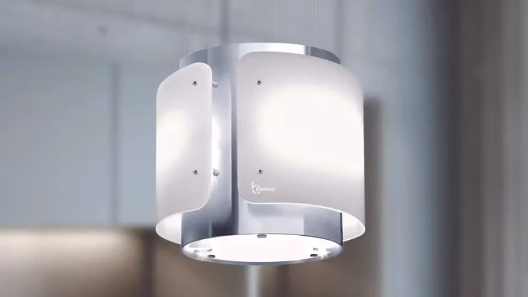Cappa da soffitto Baraldi Dessy in vetro bianco e acciaio inox con aspirazione 800 m3/h e controllo tramite app, L: 40 cm
