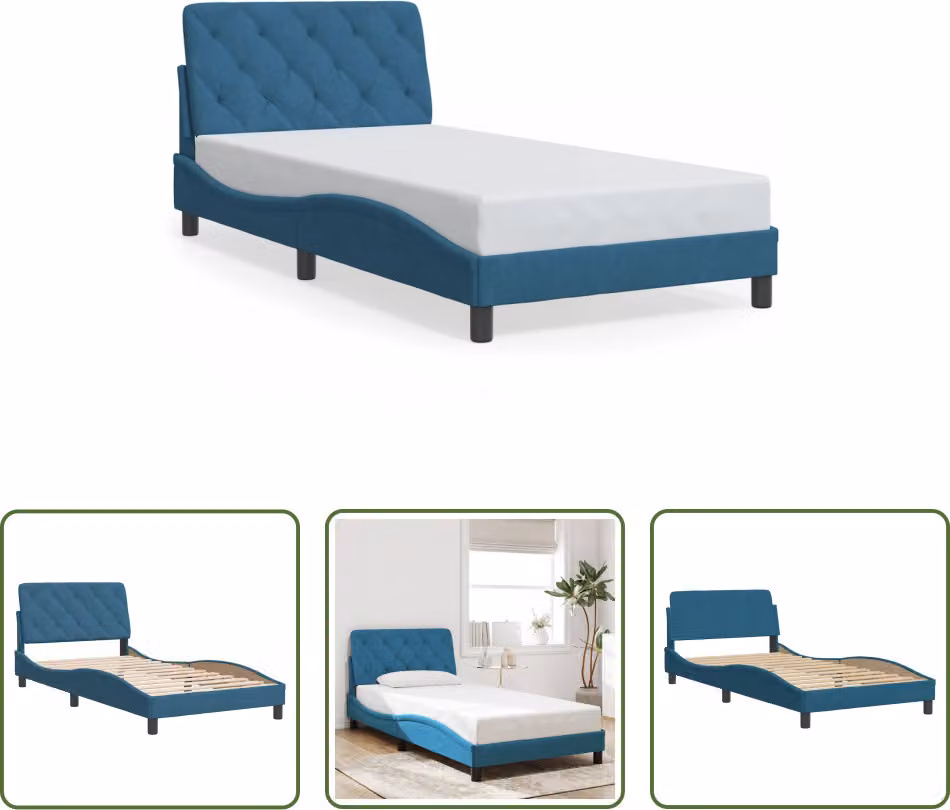 The Living Store Struttura letto con testiera blu 100x200 cm in velluto