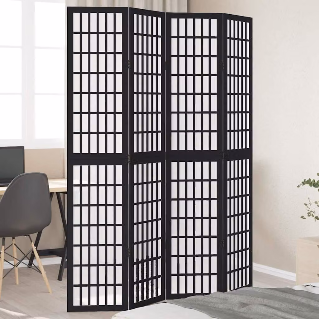 vidaXL Divisorio Ambienti a 4 Pannelli in Legno di Paulownia Nero Opaco H: 145 cm x L: 200 cm