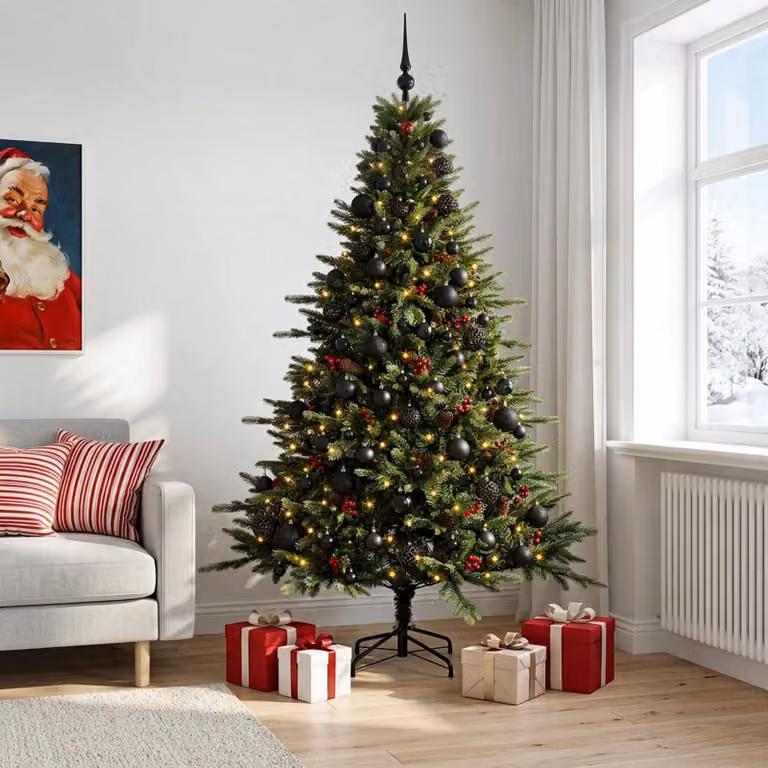 Albero di Natale artificiale con decorazioni a forma di sfera, altezza 240 cm, 300 luci LED