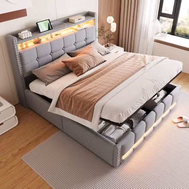 letto imbottito lino grigio chiaro 160 x 200 cm