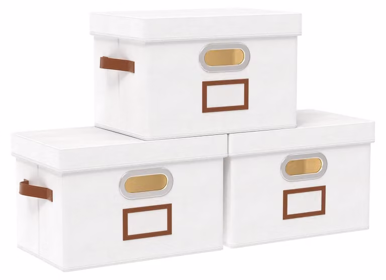 Set di 3 scatole pieghevoli in tessuto con coperchio, dimensioni 45 x 30 x 30 cm