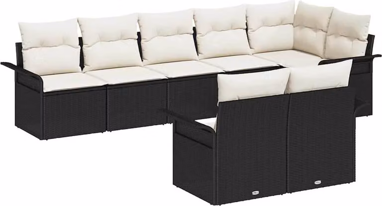 Set Divano da Giardino con cuscino 8 pcs Nero polyrattan
