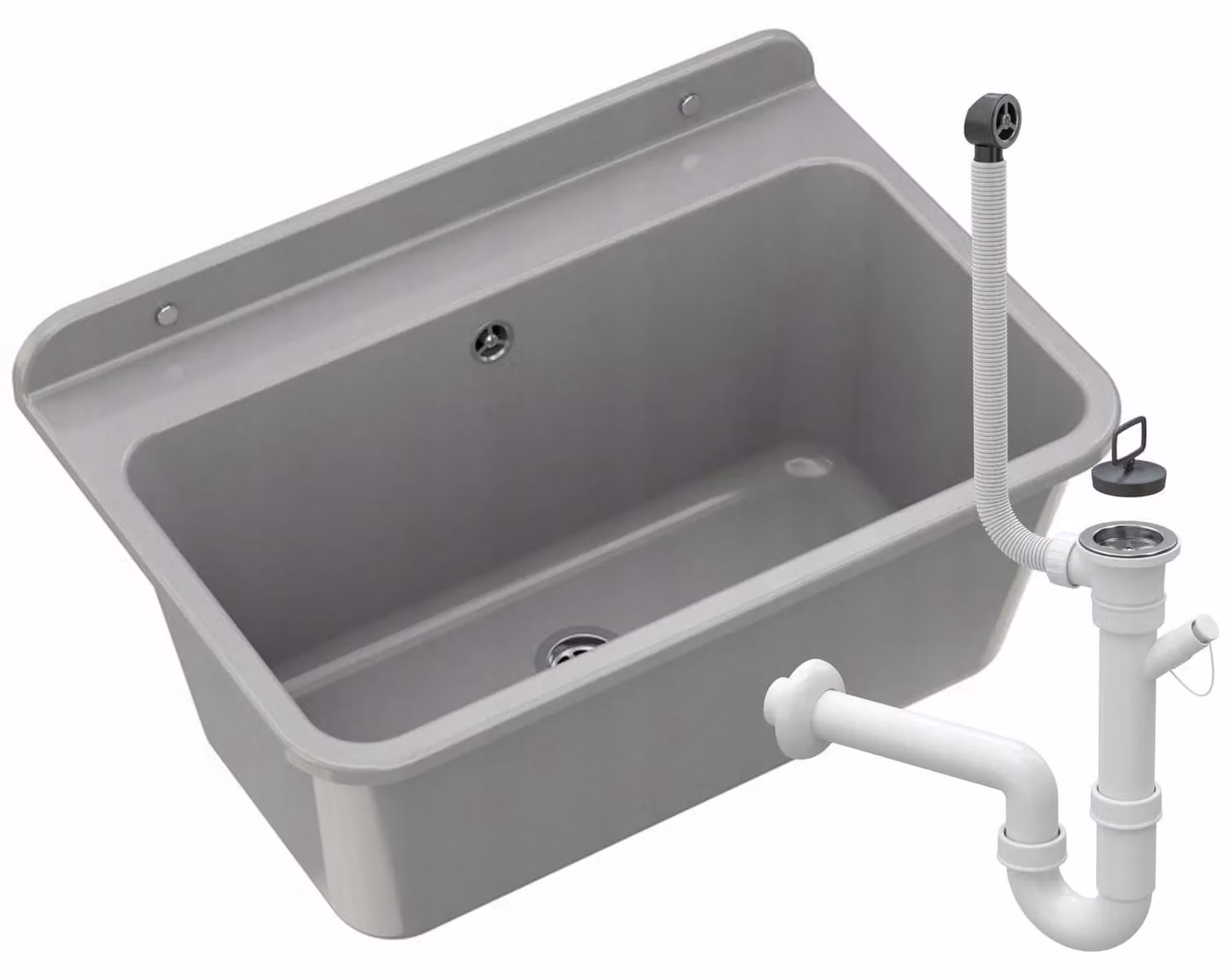 Granitan - Lavabo - Lavello - 61x41x30 cm - Grigio - con sifone - Lavello - LARGE