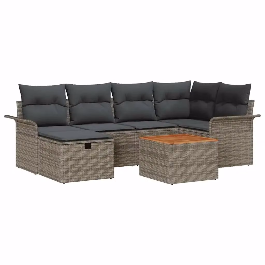 Set Divano da Giardino vidaXL 7 pz a Forma a L con Cuscini Grigio in Poly Rattan e Acciaio – 2