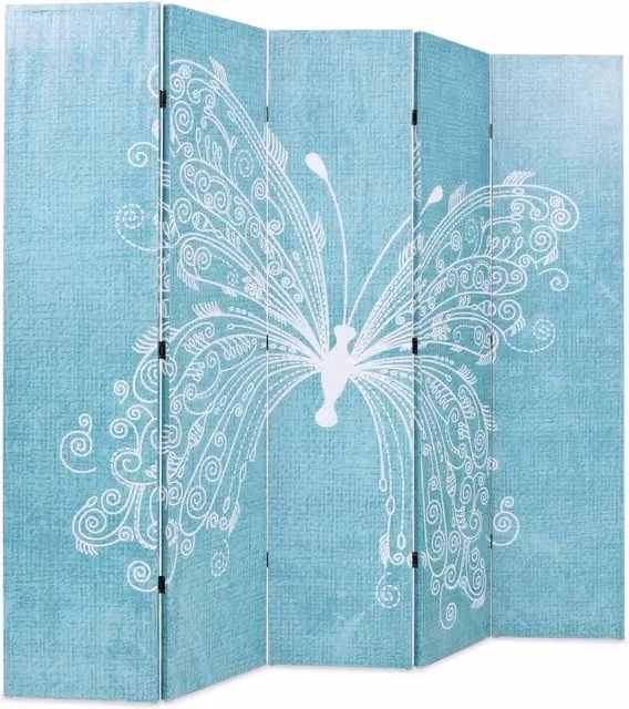 Paravento Pieghevole vidaXL con Stampa Floreale Blu, L: 200 cm, H: 170 cm