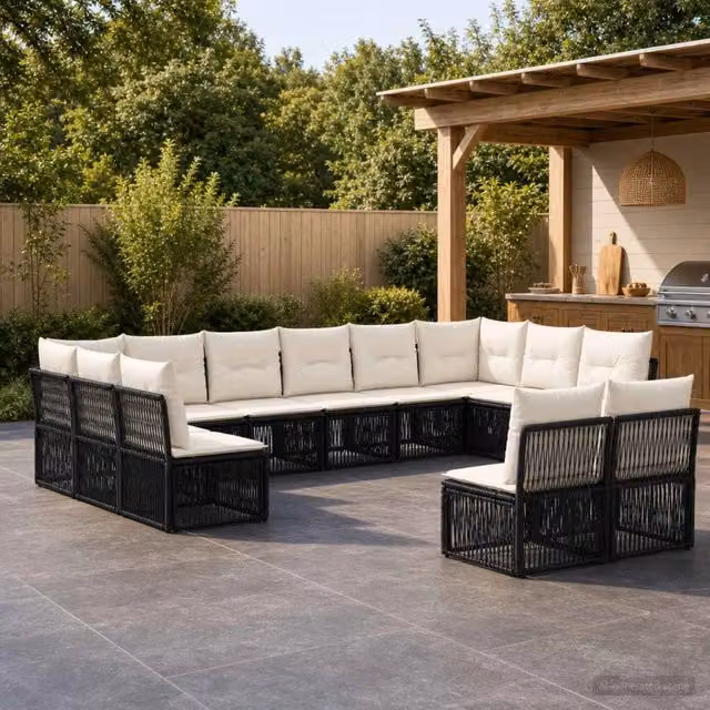 Set Divano da Giardino 12 pz Nero polyrattan 3434380