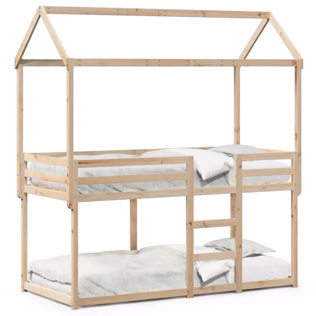 Letto a castello per bambini vidaXL in legno di pino bianco, struttura a forma di casetta, senza materasso, L/P/H: 195.5 x 90 x 112 cm – 2