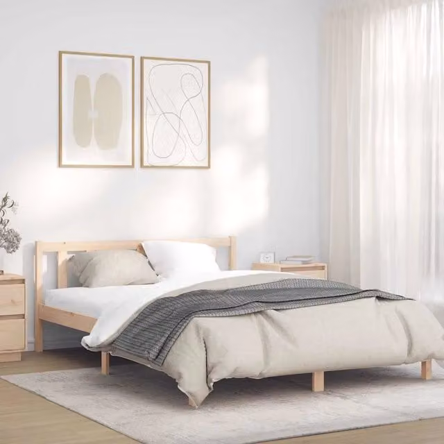Struttura letto moderno vidaXL in legno di pino naturale con doghe fisse L: 157.5 cm, P: 208.5 cm, H: 30 cm