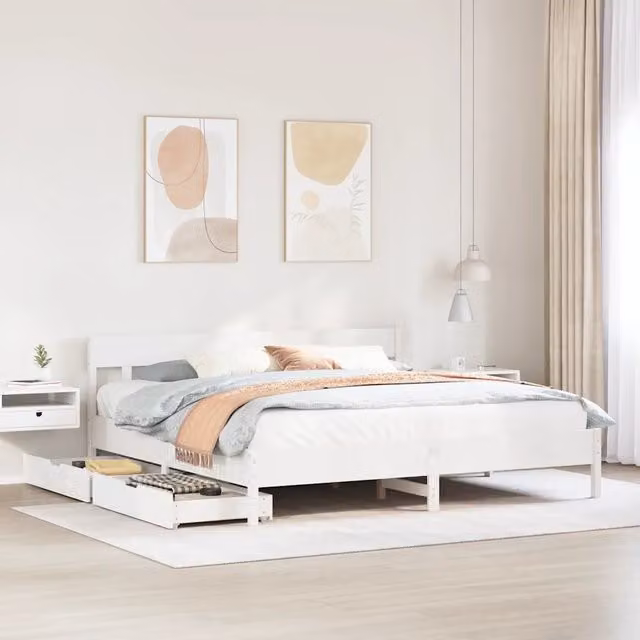 Letto senza Materasso-Struttura Letto Bianco 180x200 cm Legno Massello di Pino 925967
