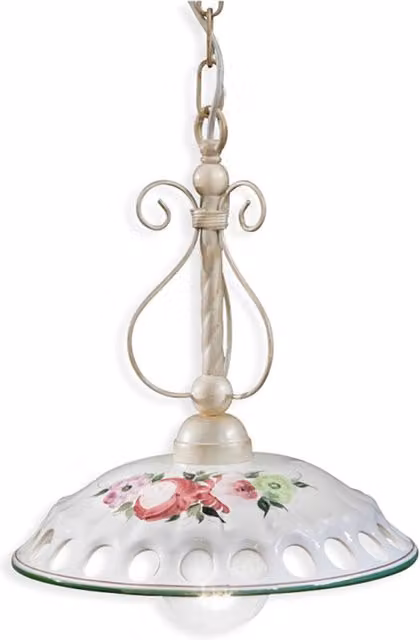 Lampadario Classico Napoli Metallo E Ceramica Bianco Sfumato Oro 1 Luce E27