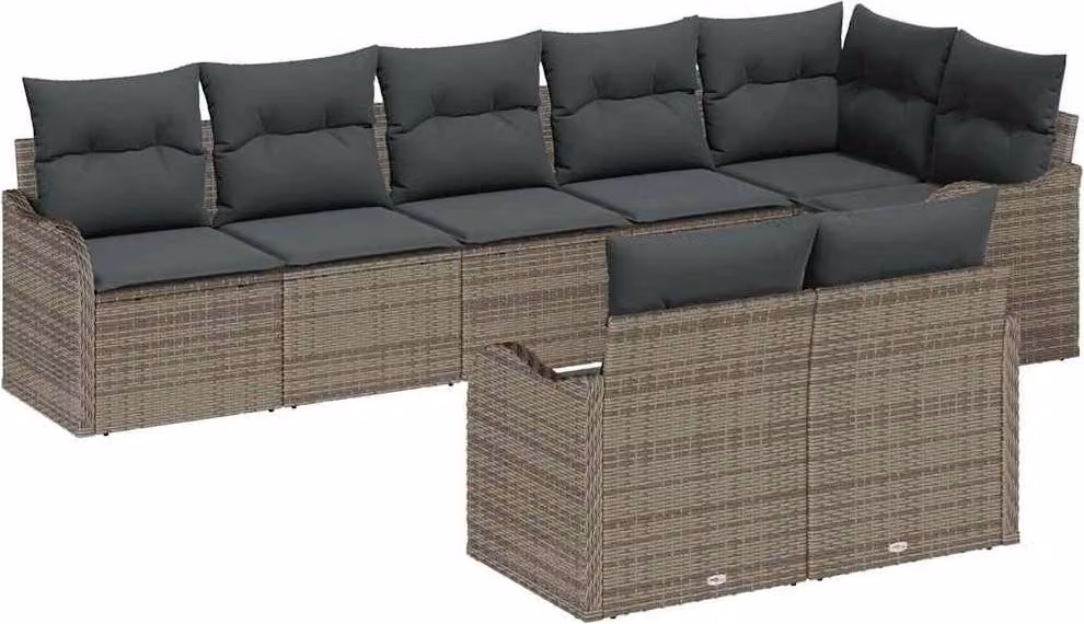 Set Divano da Giardino con cuscino 8 pcs Grigio Poly Rattan