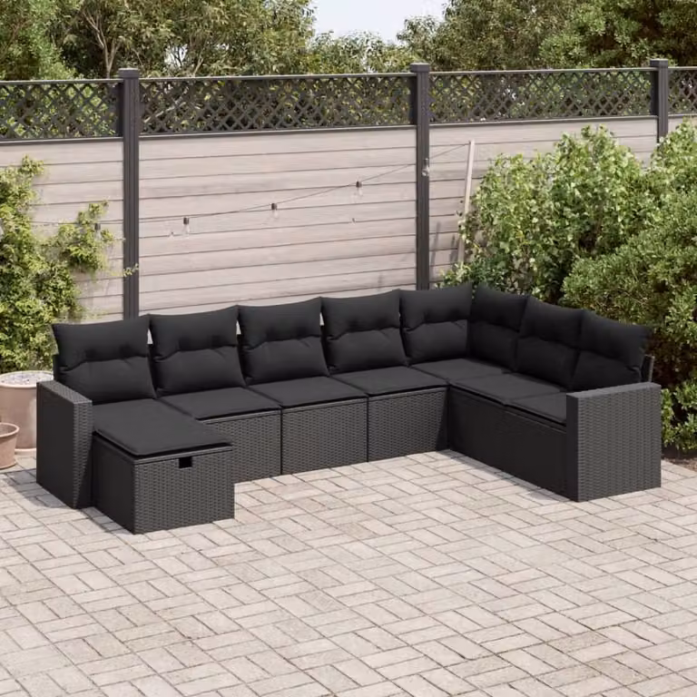 Maison Exclusive - Set da giardino 8 pezzi con cuscini in polyrattan nero