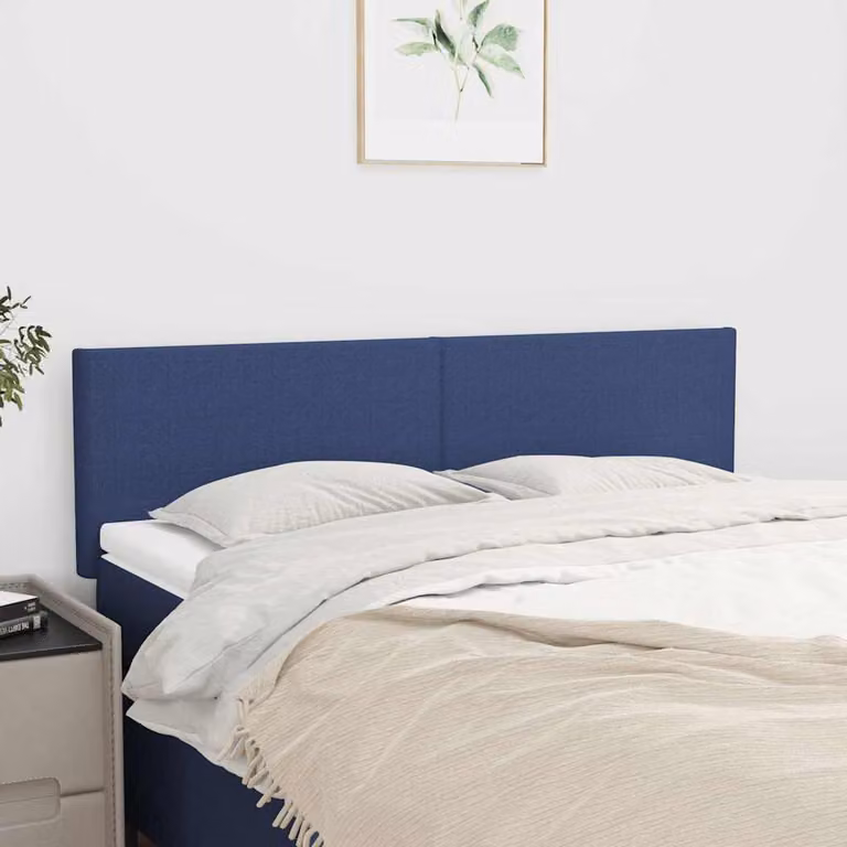 Testiera per letto vidaXL in tessuto blu con struttura in legno e pannello imbottito L: 144 cm, P: 5 cm, H: 78-88 cm