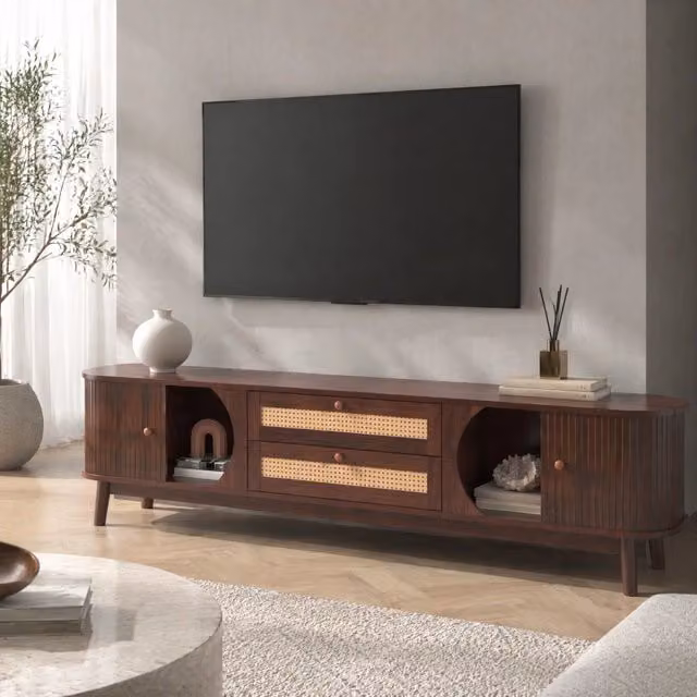 Mobile TV in MDF con ante e cassetti in rattan; 170 x 46 x 39;5 cm; colore naturale