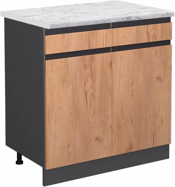 Mobiletto base per cucina R-Line Rovere dorato/Antracite 80 cm J-Shape PL Marmo Vicco